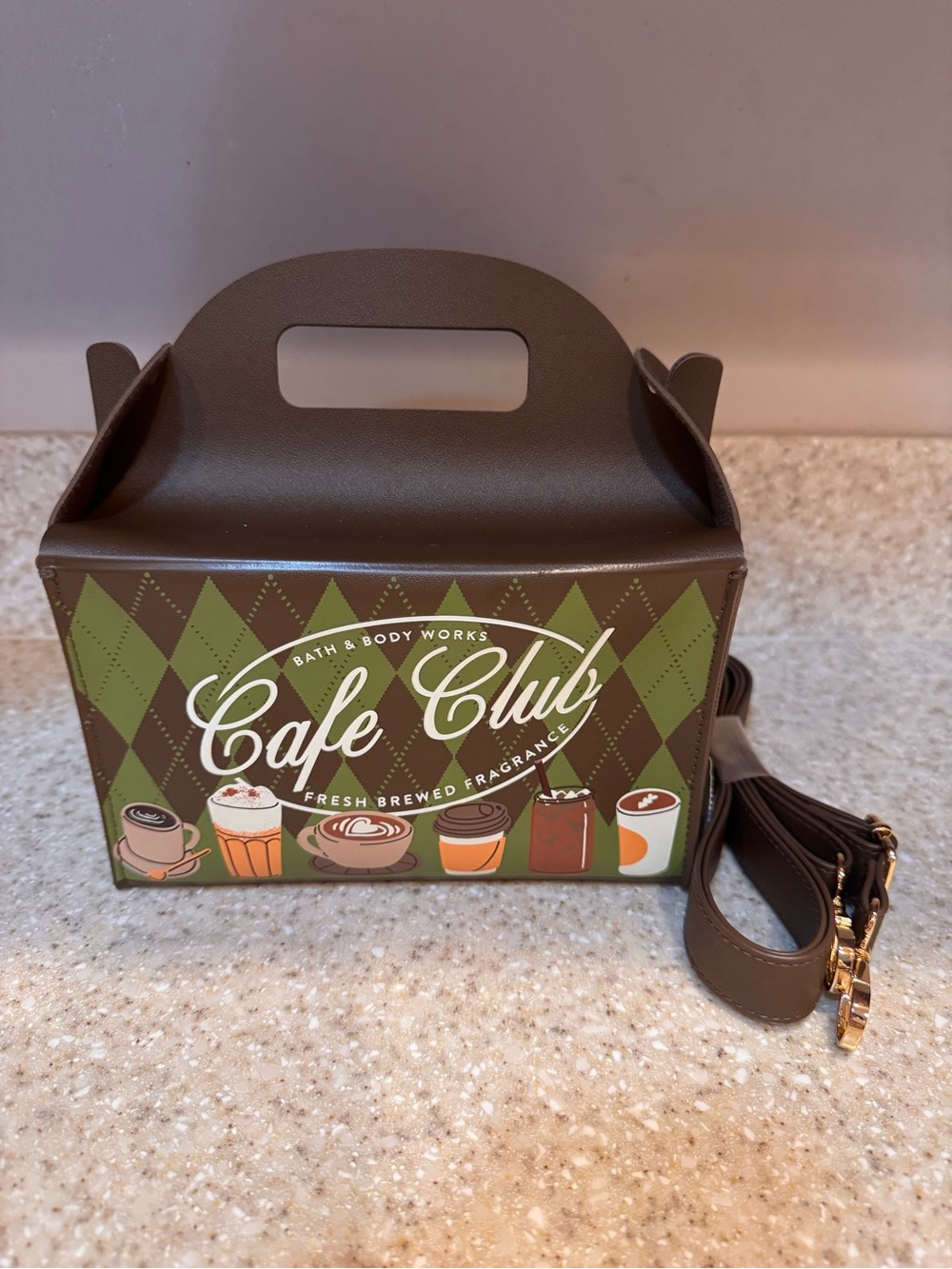 2026 Bath & Body Works Brown & Green Cafe Club Mini Crossbody Tote New w Tags